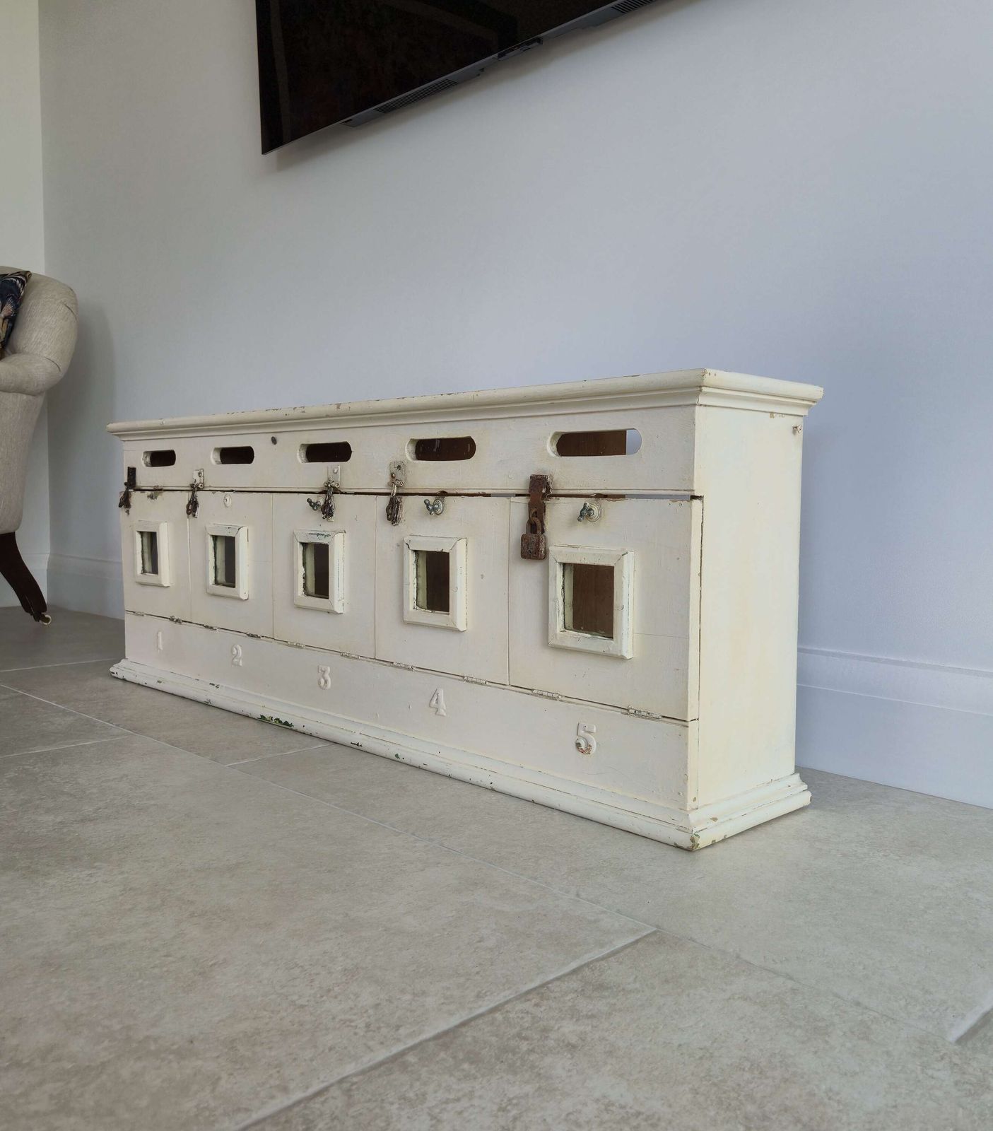 Antique Victorian Pigeon Hole Kitchen Cupboard With Original Paint