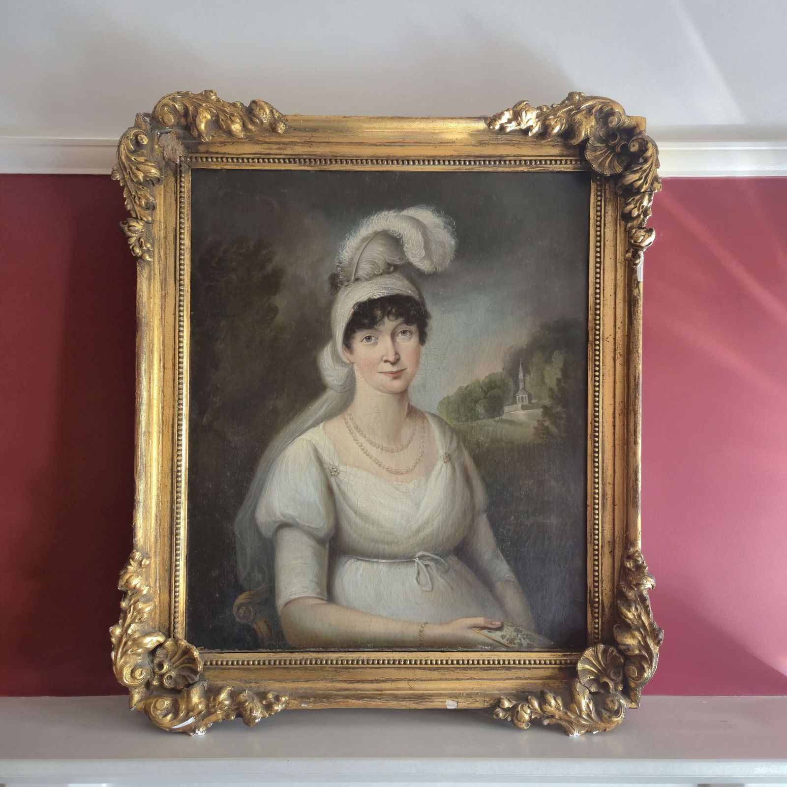 18th Century Oil Painting Of A Lady In Gilt Frame   Georgian Portrait