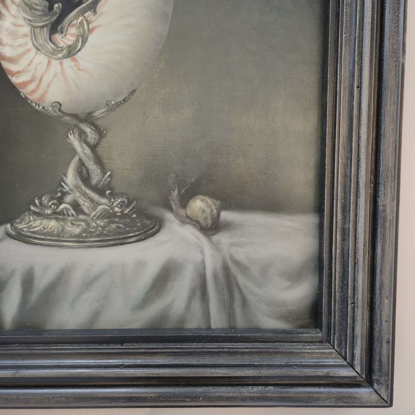 Still Life Painting Of A Nautilus Shell, Oil On Board, English School photo furniture