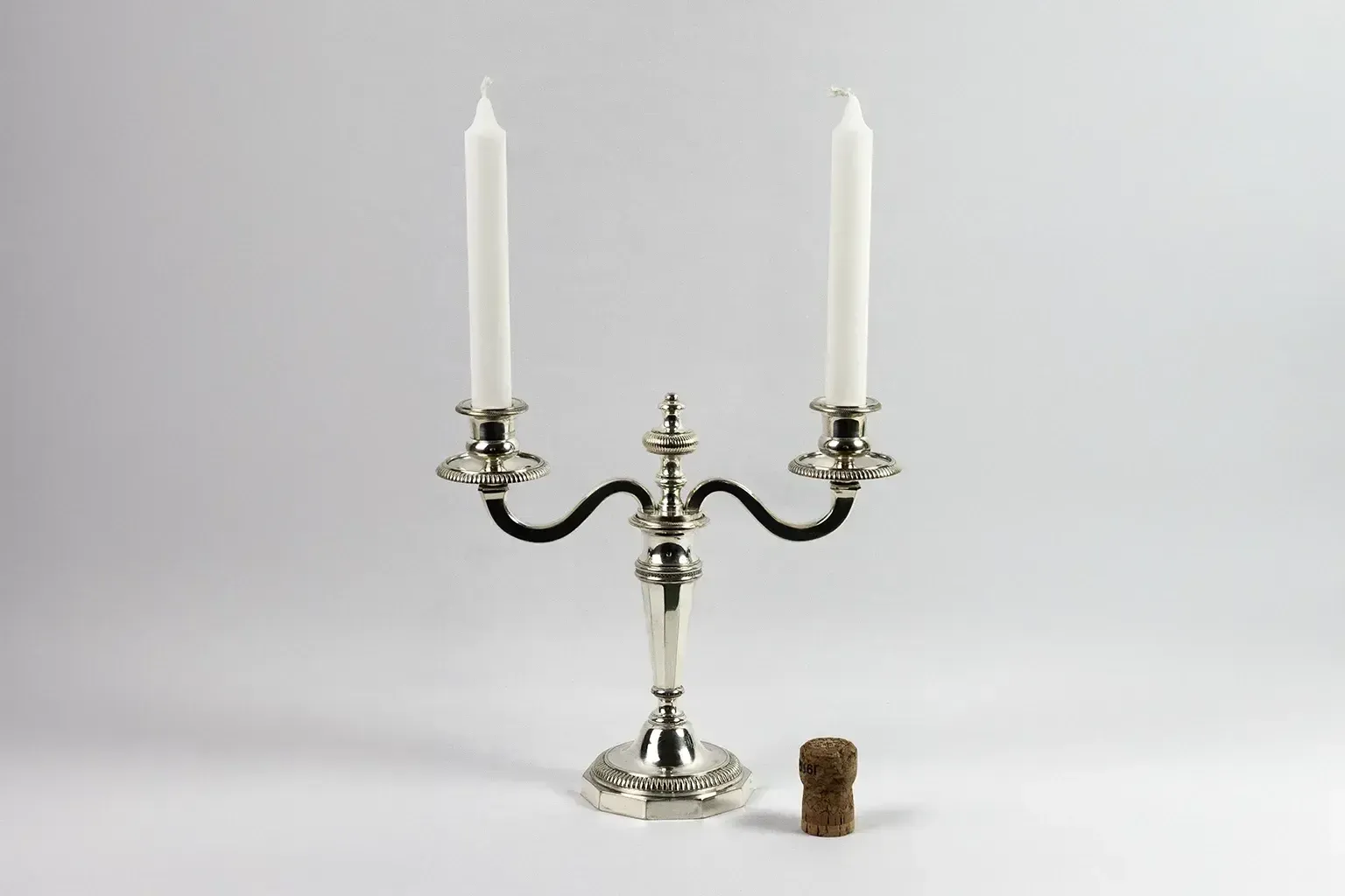 280.0 Pair Of Two Light Silver Plated Metal Candelabra – Double Moon Hallmarks photo