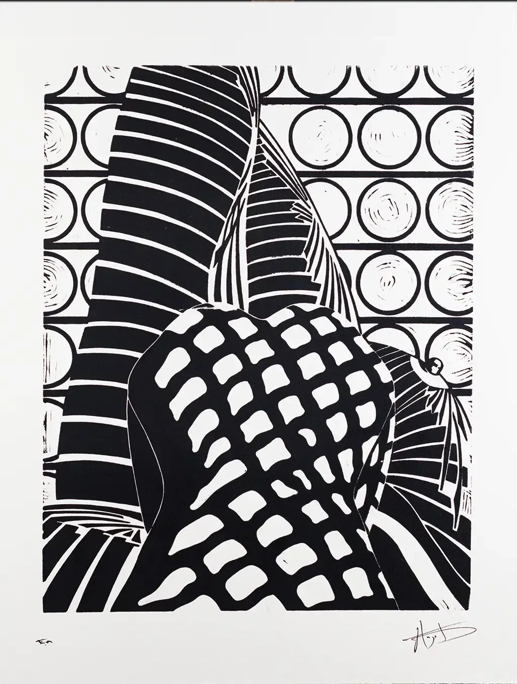Linogravure par Didier Angels - "Belle", années 1960 - épreuve d'artiste signée
