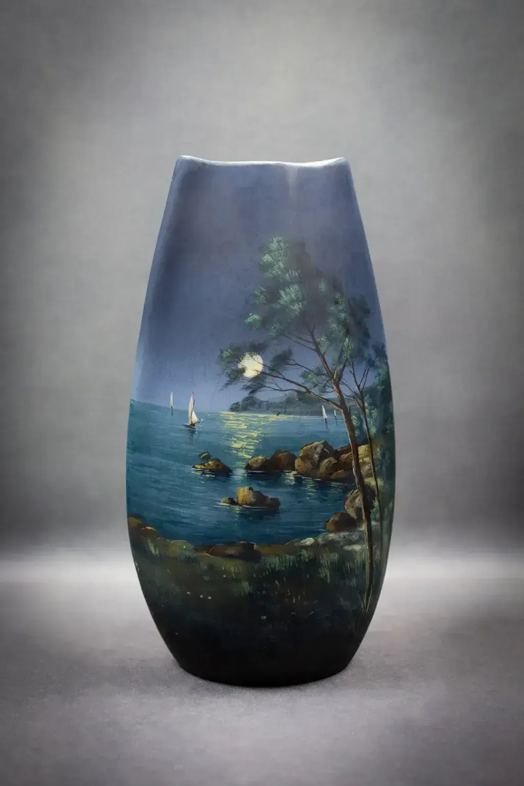 Vase en faïence émaillée par Jérôme Massier - Bord de mer au clair de lune - Vallauris photo Décoration