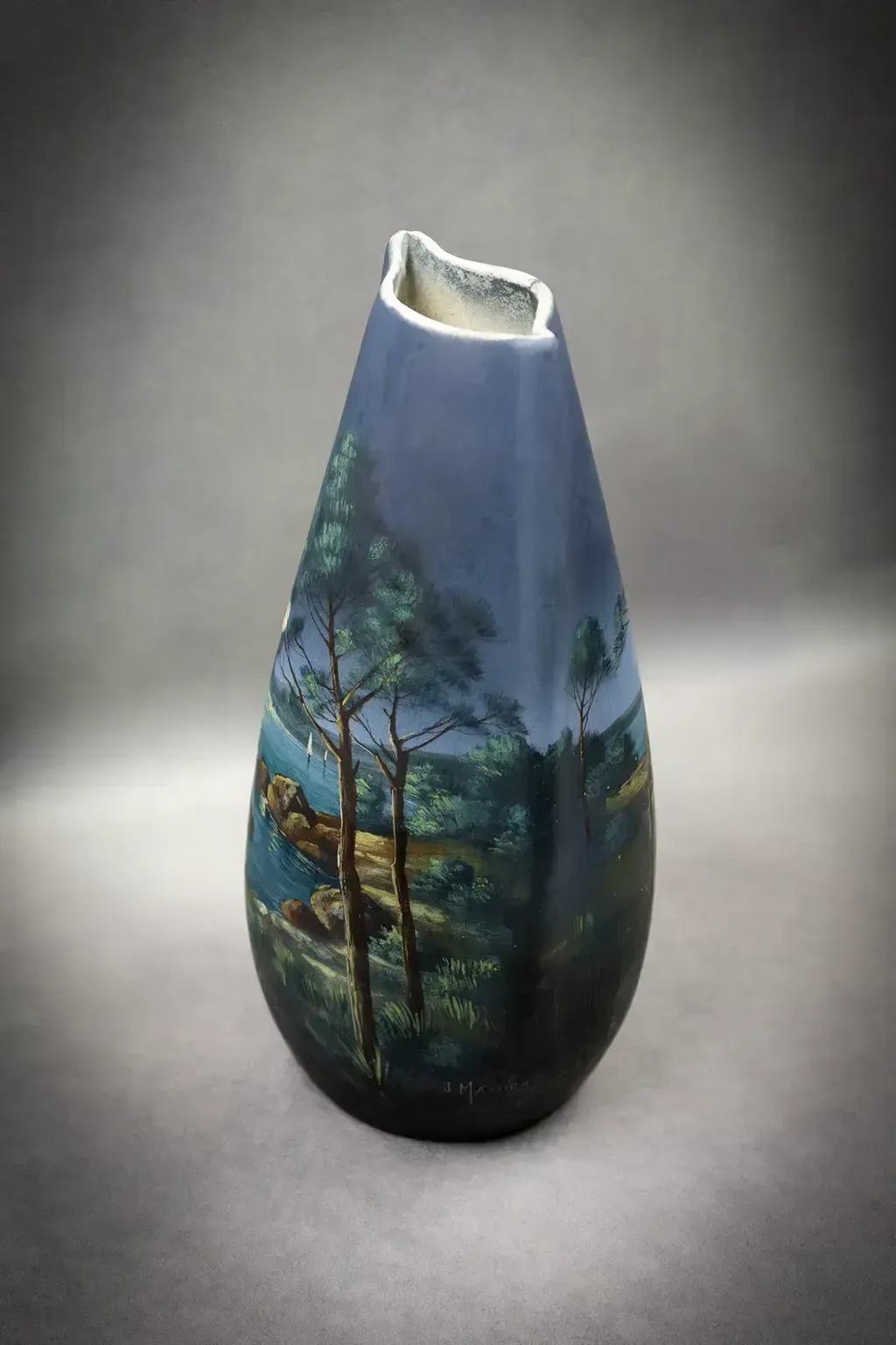 Vase en faïence émaillée par Jérôme Massier - Bord de mer au clair de lune - Vallauris photo vintage