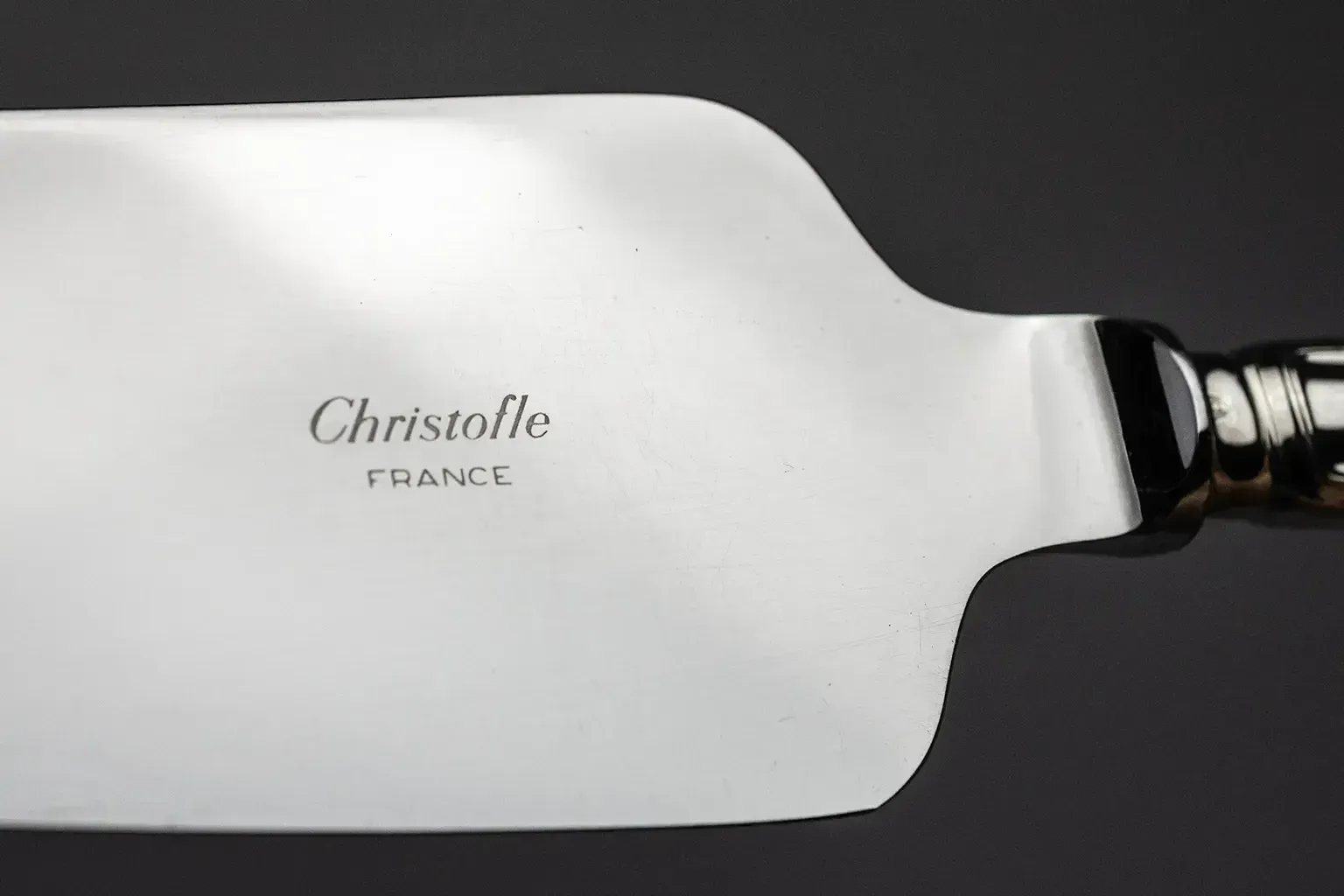 Pelle à tarte Christofle en métal argenté, modèle Spatours, avec écrin photo vintage