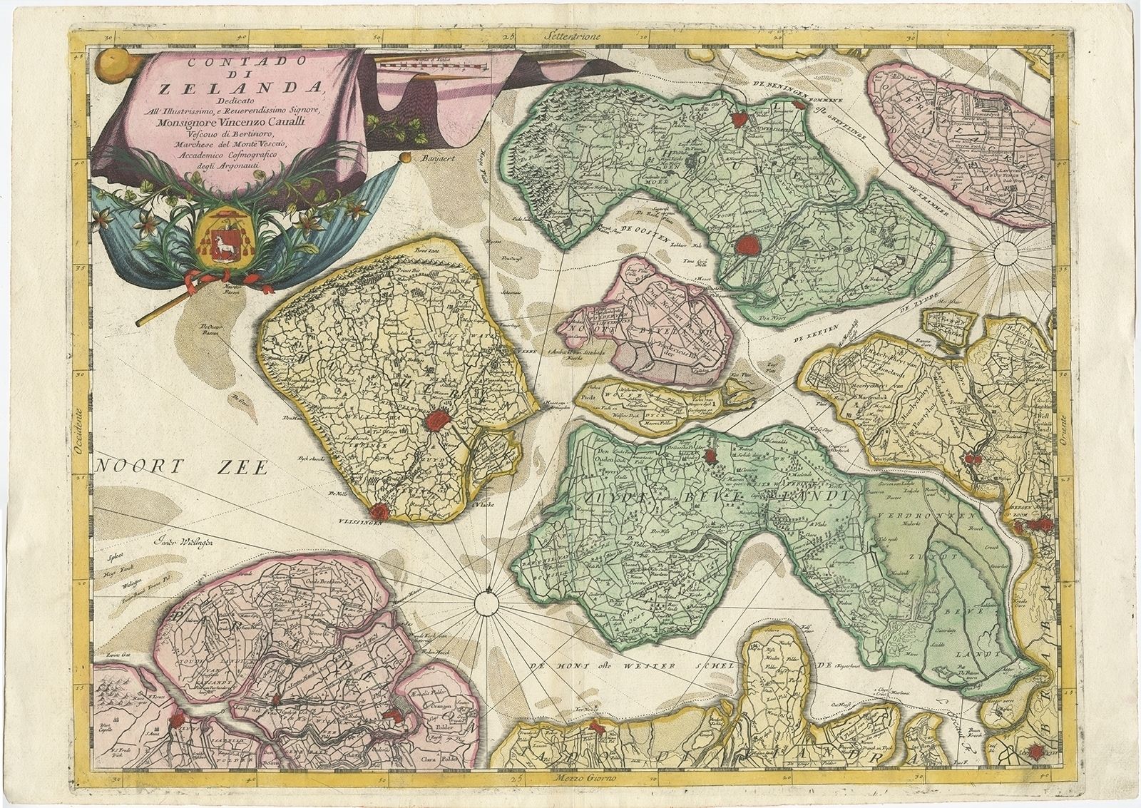 Antique Map Of The Province Of Zeeland By Coronelli (1692)