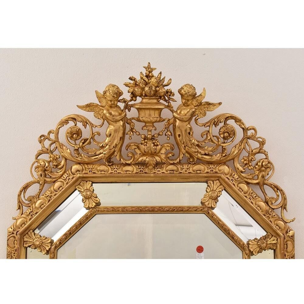 Antique Mirror With Cherubs, Side Mirrors, Antique Luigi Filippo Mirror, Golden Frame, 19th Century. (Spcp197) photo 2700.0