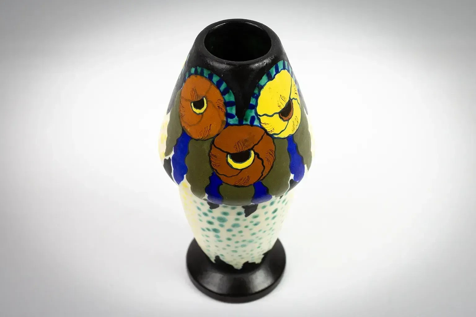 Vase Art déco en céramique émaillée à décor floral, signé D'Argyl photo for sale