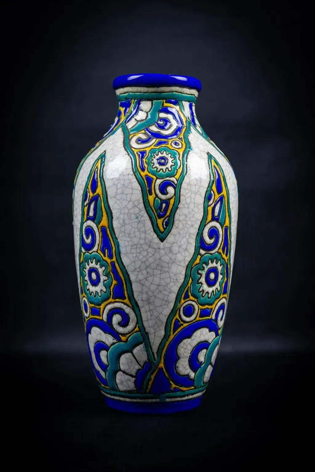 Crackle Glazed Earthenware Vase By Charles Catteau (D.1101)