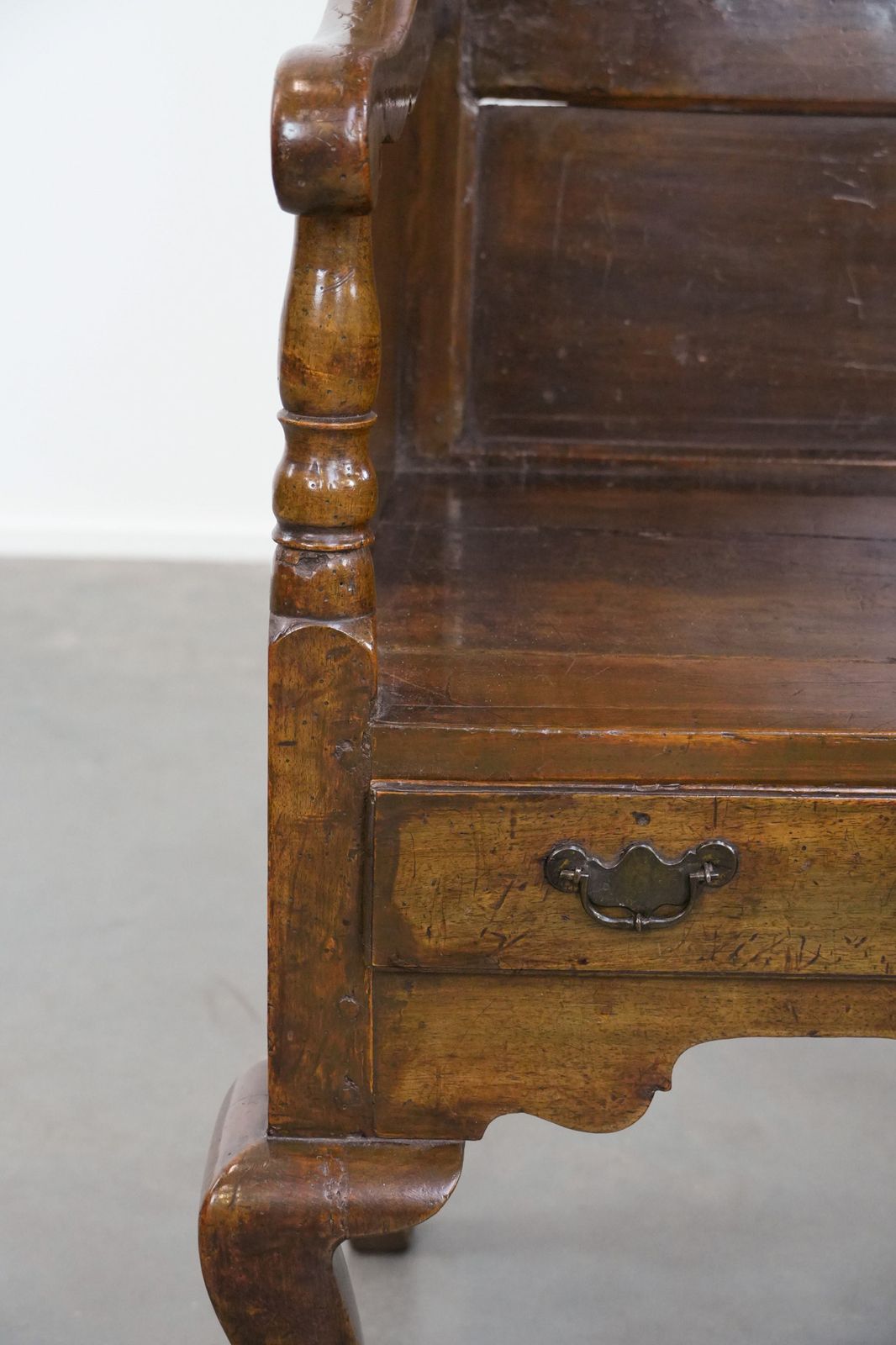 1649.0 Beautiful And Unique Antique English Hooded Lambing Chair From The 18th Century With A Hood Shape And A Drawer. photo