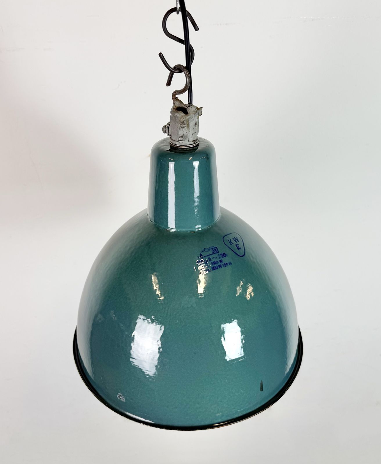 Industrial Petrol Enamel Factory Pendant Lamp, 1960s, 5x photo vinterior