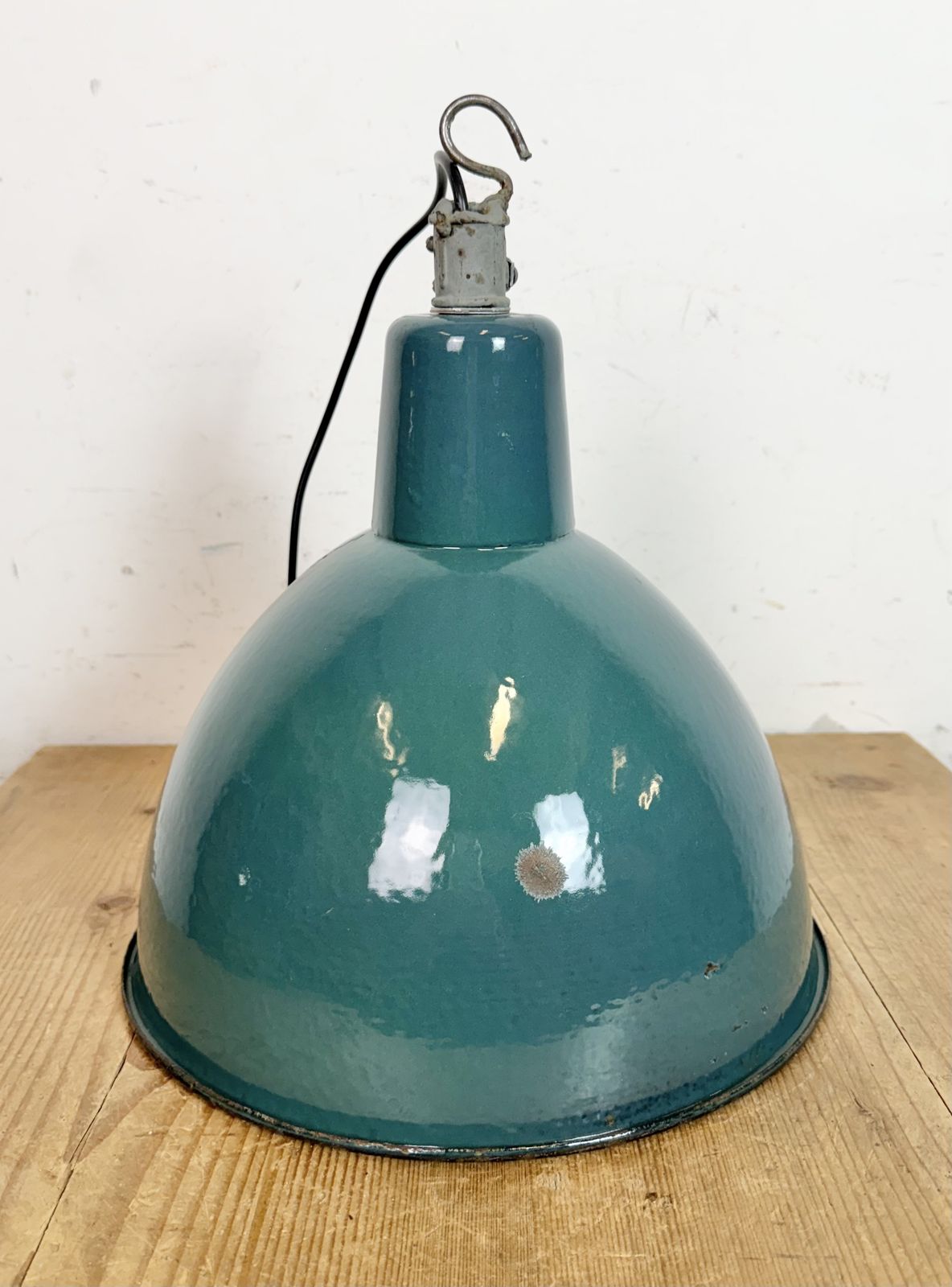 Industrial Petrol Enamel Factory Pendant Lamp, 1960s, 5x photo buy