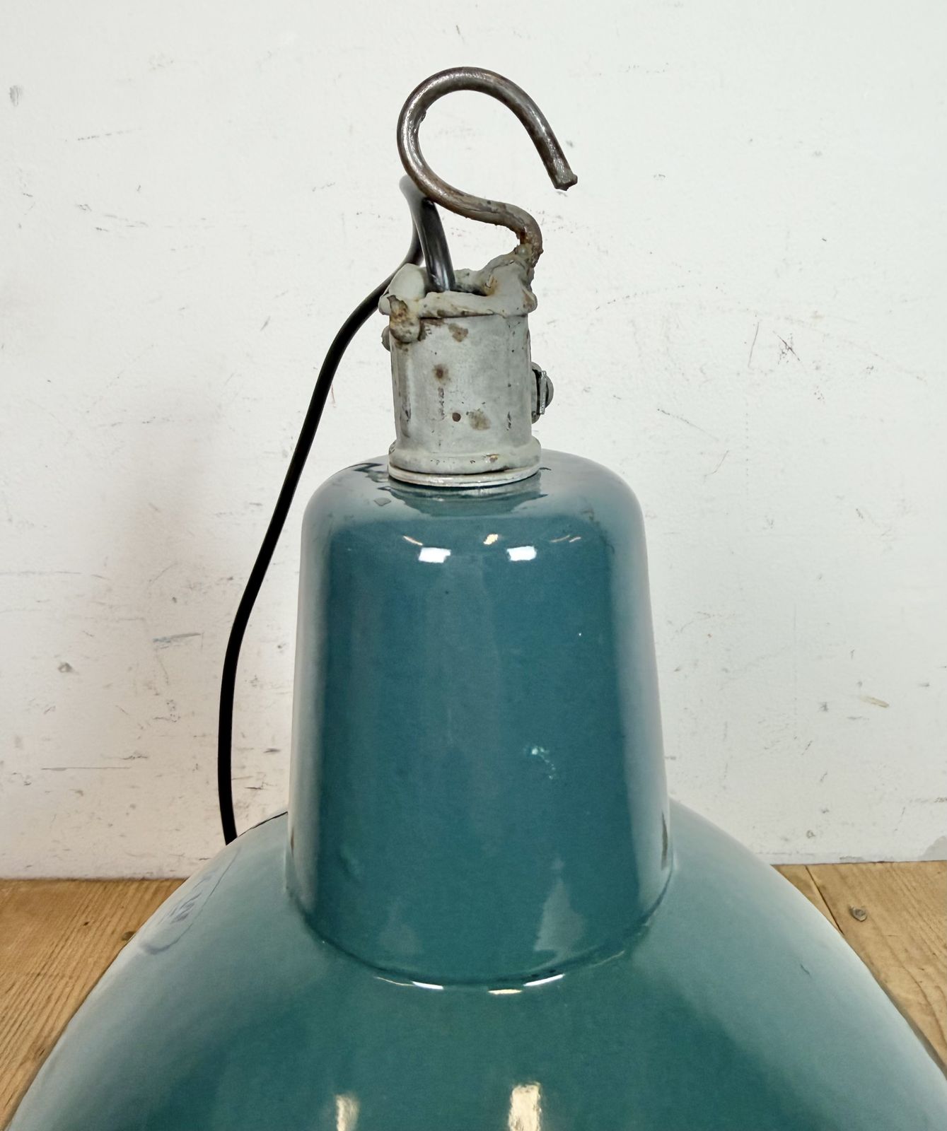 199.0 Industrial Petrol Enamel Factory Pendant Lamp, 1960s, 5x photo