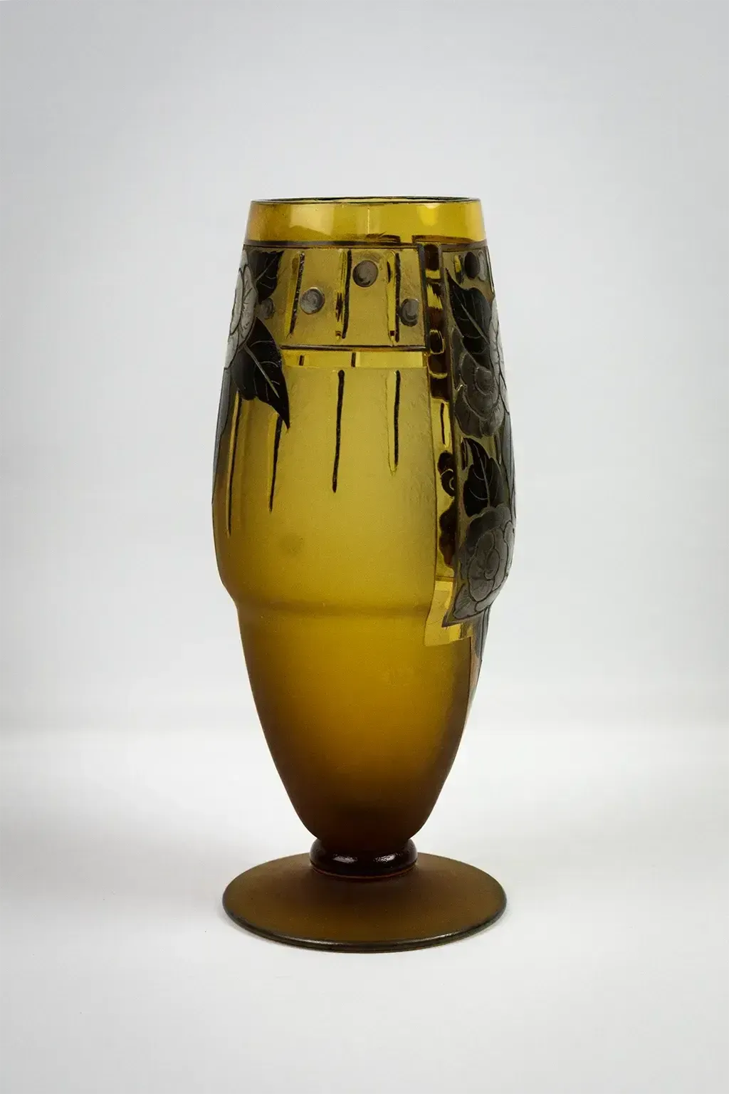 Art Deco Amber Glass Vase With Acid Etched Floral Decoration – Signed D'argyl photo buy