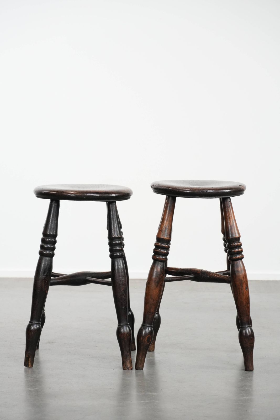 Set Of Two Timeless Antique English Windsor Stools From The 18th Century With A Wonderful Patina photo for sale
