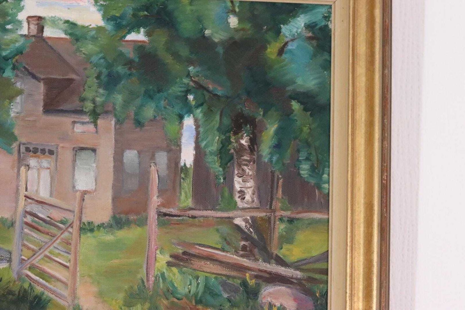 photo vinterior Original Early Century Swedish Oil On Canvas – “Country Cottage” By Anna Hoffman – Vintage & Dated 1933, Framed  51 × 43 Cm (20.1" × 16.9")