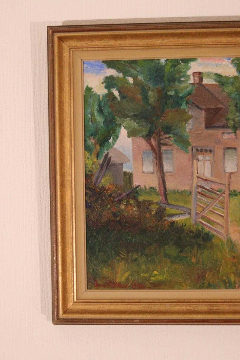 photo vintage Original Early Century Swedish Oil On Canvas – “Country Cottage” By Anna Hoffman – Vintage & Dated 1933, Framed  51 × 43 Cm (20.1" × 16.9")