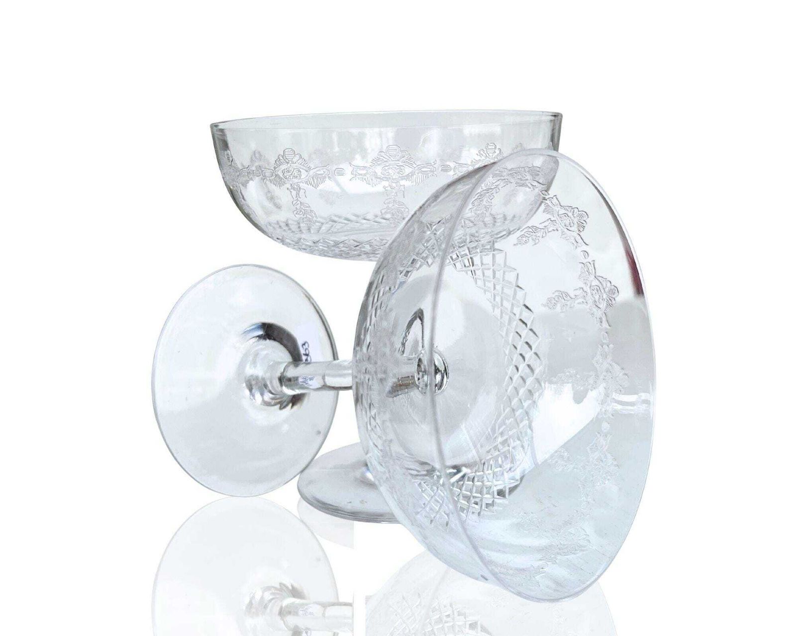 Antique French Coupe | 2pcs | Etched Champagne Glass | Wow Factor!