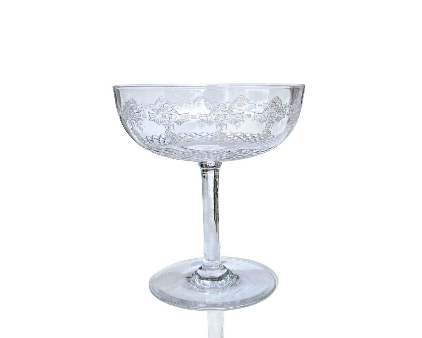 Antique French Coupe | 2pcs | Etched Champagne Glass | Wow Factor! photo furniture