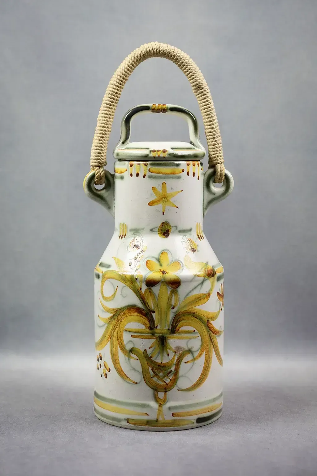 Glazed Stoneware Milk Jug With Plant Decoration – Keraluc Factory, Quimper, Circa 1960   Breton Modernist Ceramic photo vinterior