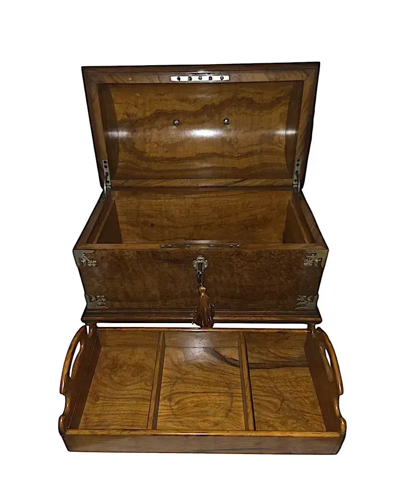 A Gorgeous 19th Century Olive Wood And Brass Mounted Jewellery Box photo for sale