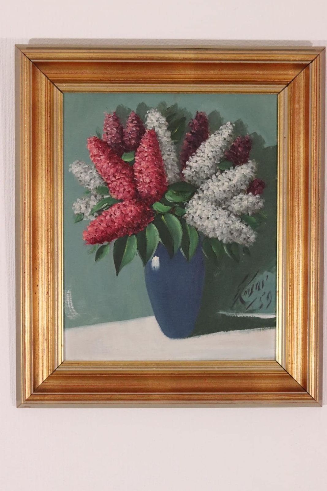 photo vintage Original Swedish Oil On Panel – “Flower Still Life” – Indistinctly Signed, Vintage & Framed  38 × 30 Cm (15" × 11.8")