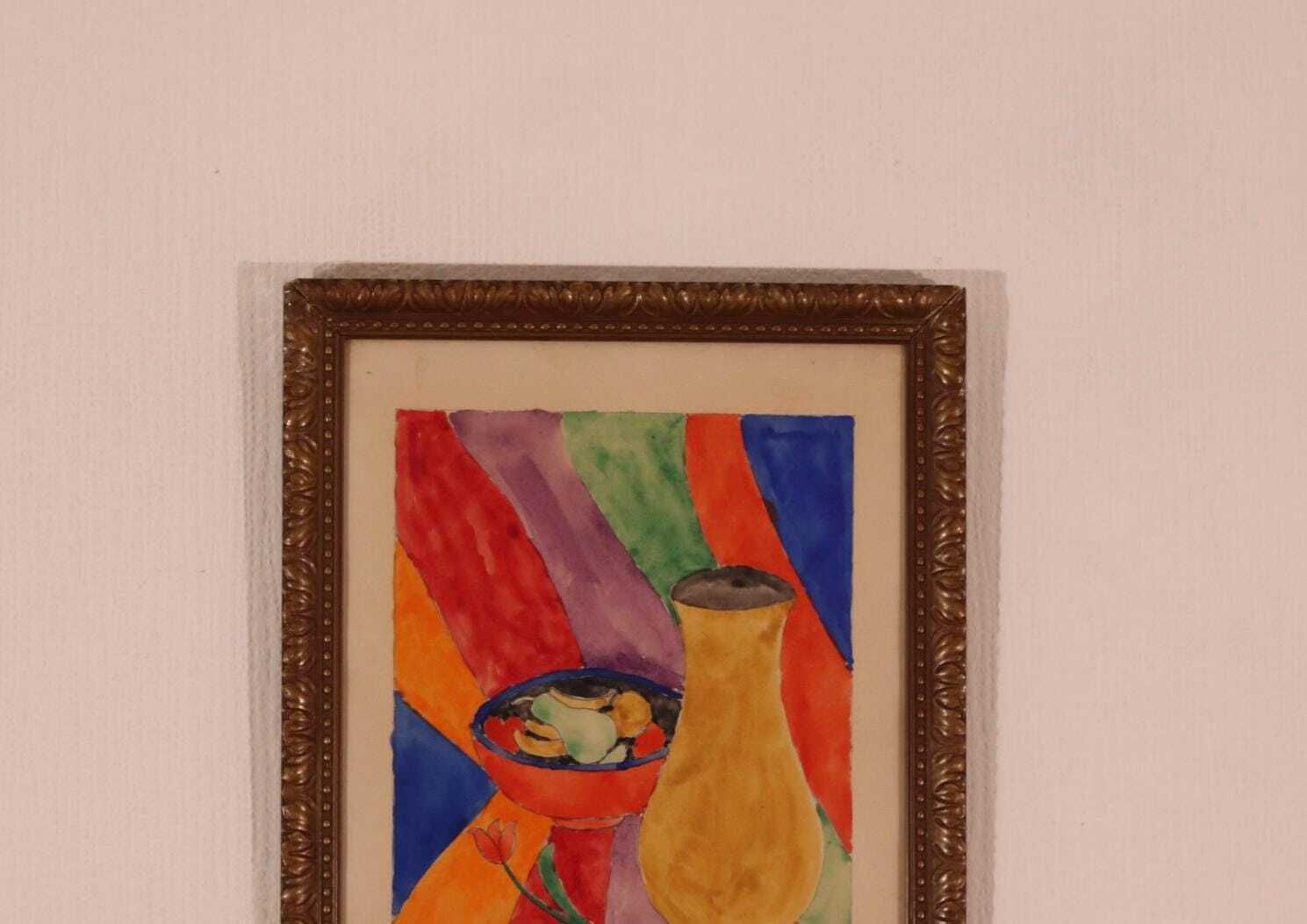 photo for sale Original Swedish Watercolor – “Vase With Fruit” – Vintage & Dated Jan 1947, Framed  36 × 30 Cm (14.2" × 11.8")
