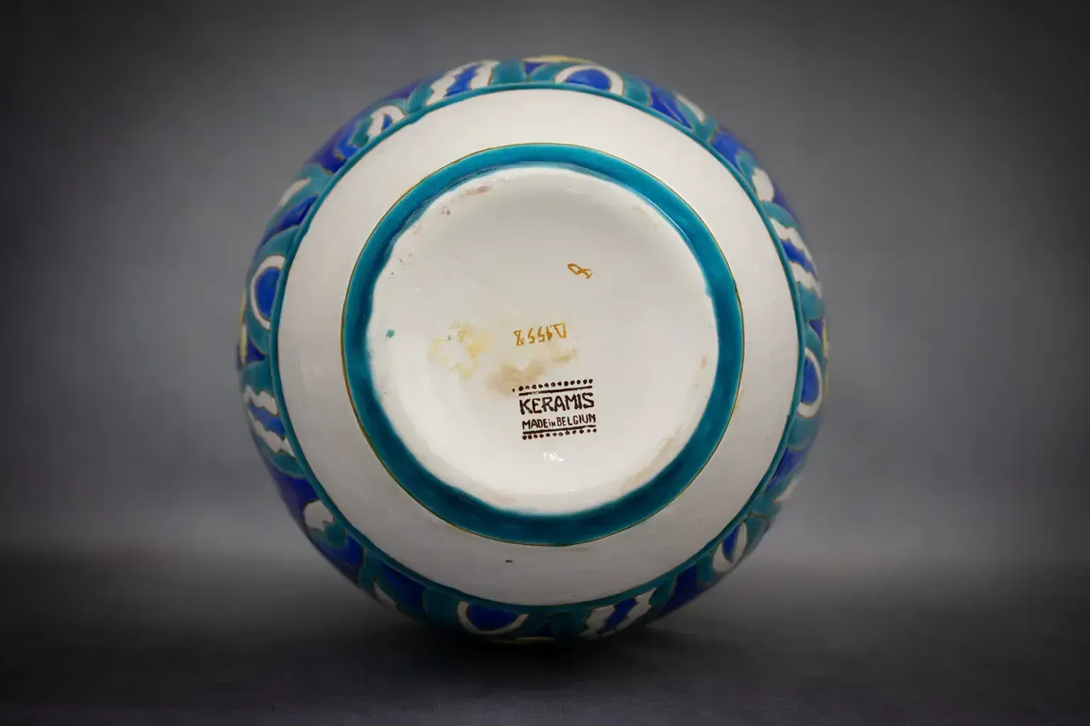 photo buy Large Blue Earthenware Vase With Floral Art Deco Decoration Keramis (D 1558)