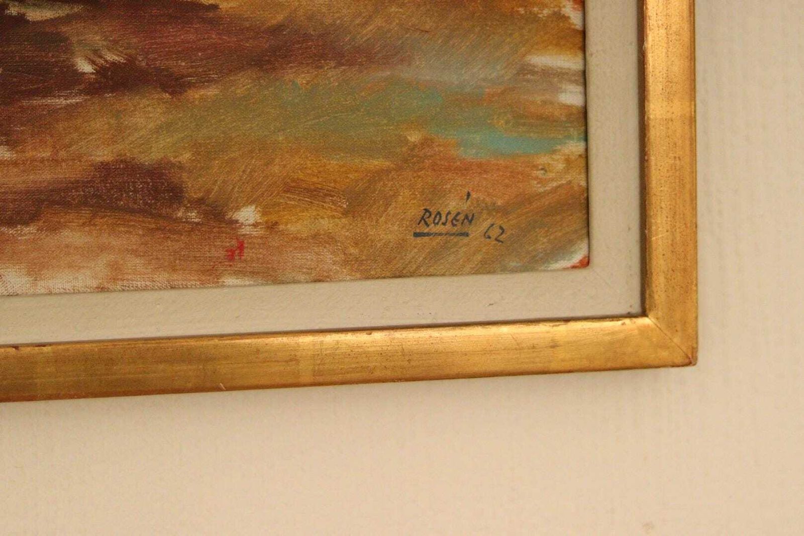 Art Original Mid Century Swedish Oil On Canvas – “Umeå” By Kjell Rosen – Vintage & Dated 1962, Framed  27 × 43 Cm (10.6" × 16.9") photo
