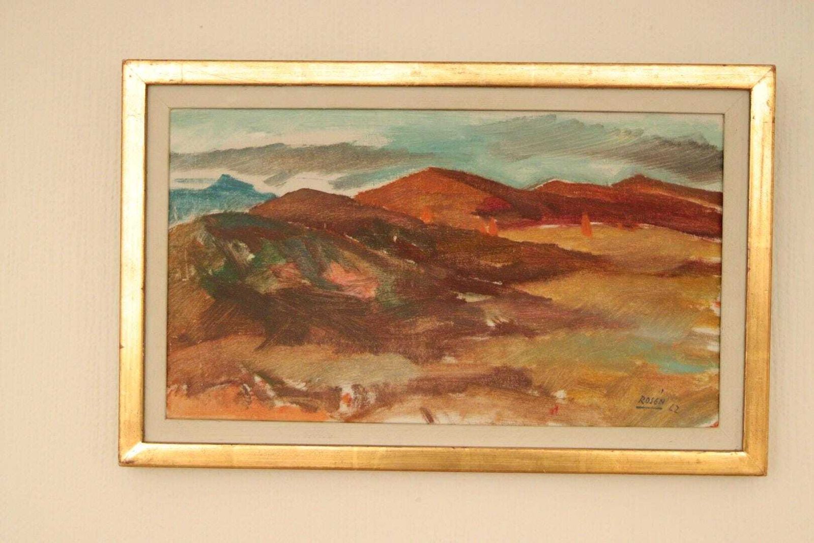 315.0 Original Mid Century Swedish Oil On Canvas – “Umeå” By Kjell Rosen – Vintage & Dated 1962, Framed  27 × 43 Cm (10.6" × 16.9") photo