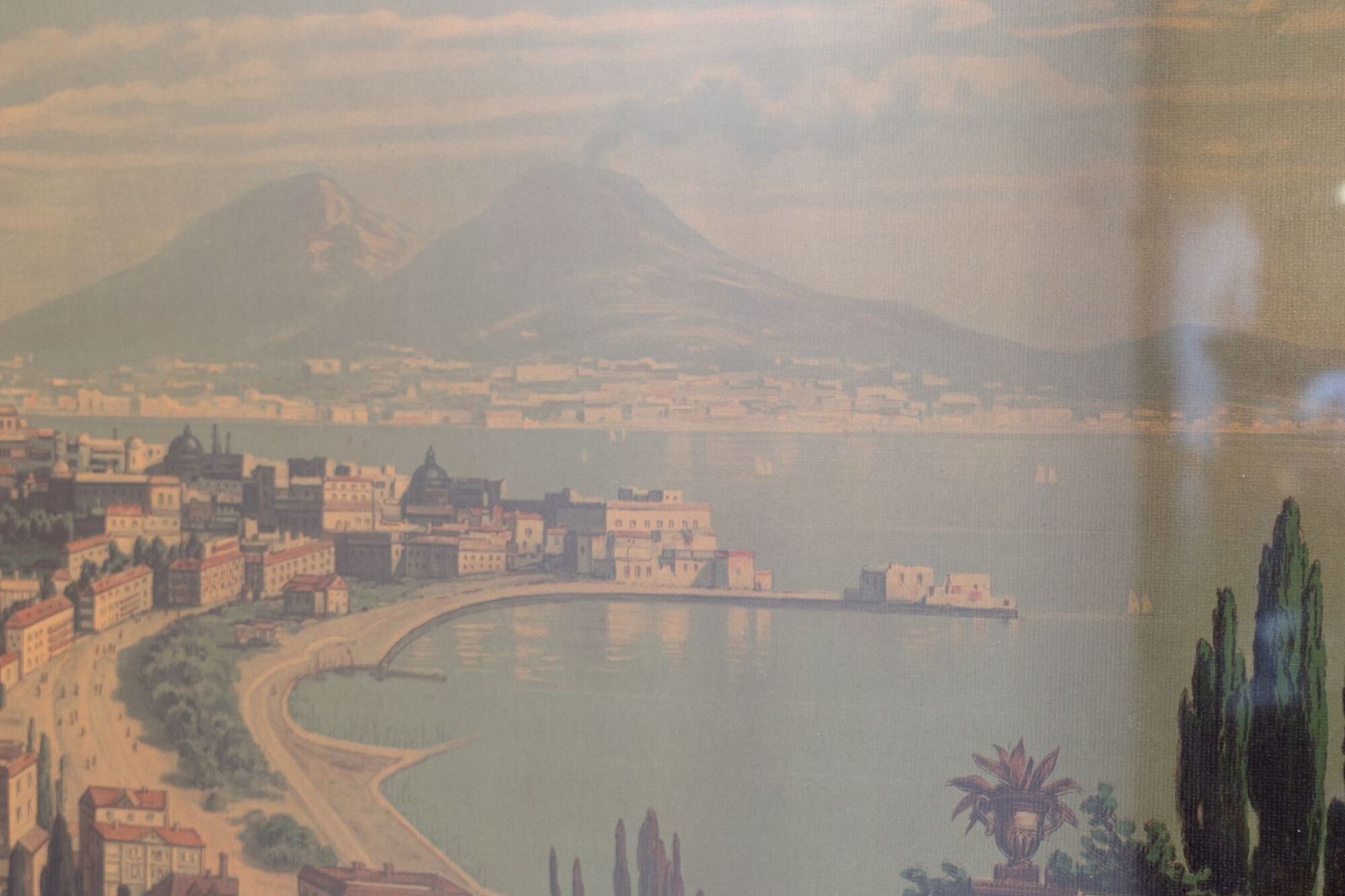 Coloured Bay Of Naples Print, 1800s photo furniture