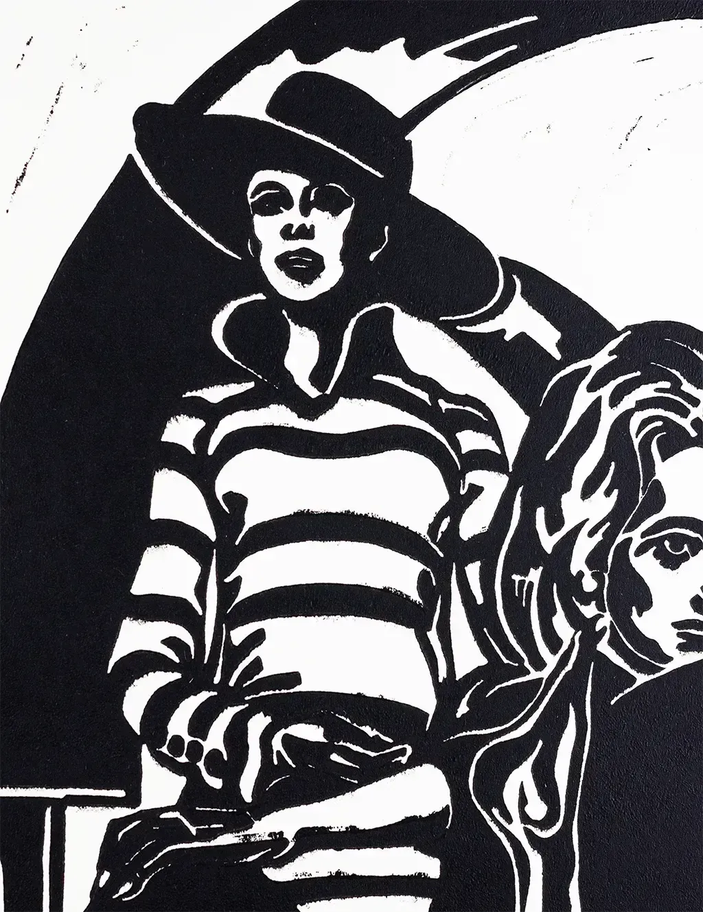 Linocut de Didier Angels - "Intimate Debates", années 1960 - Épreuve d'artiste signée photo furniture