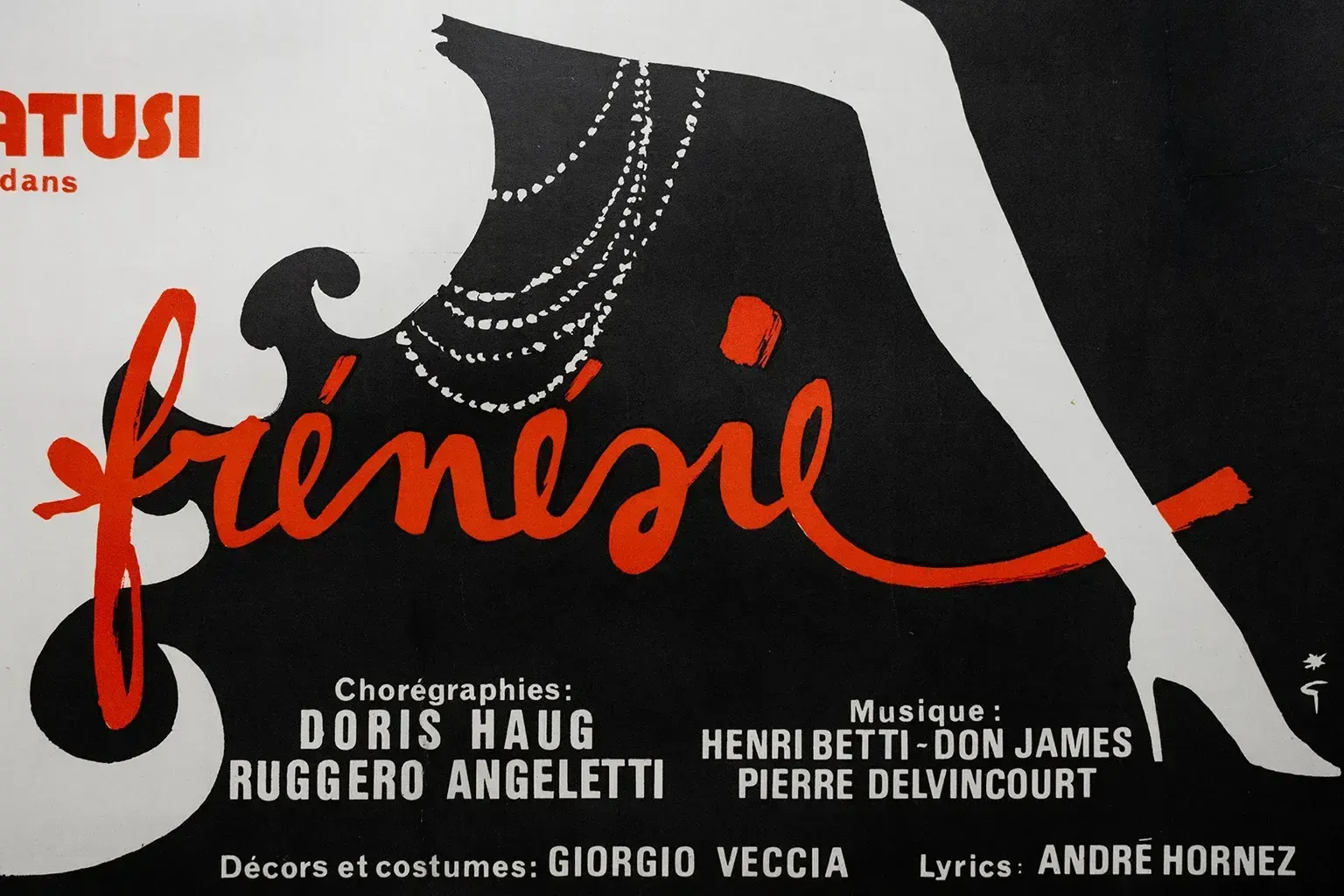 Groot (120 x 80 cm) lithografisch poster op linnen voor het Moulin Rouge Bal door René Gruau photo for sale