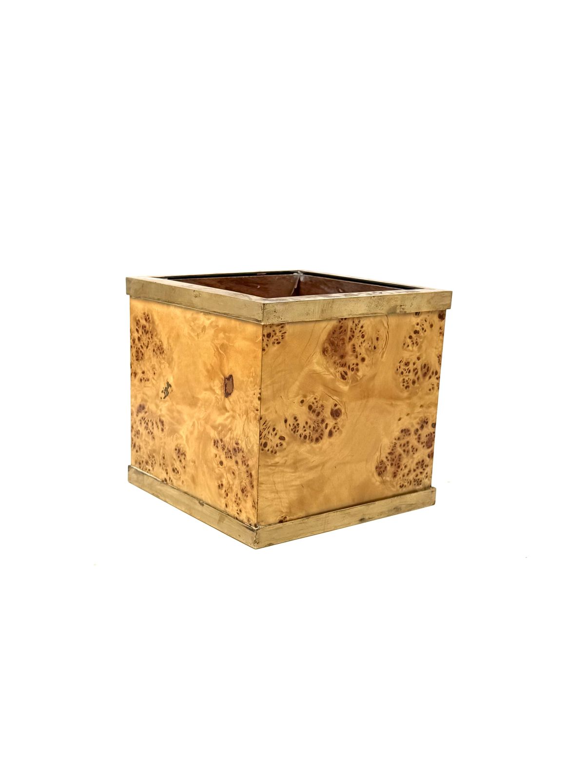Hollywood Regency Burl And Brass Plant Pot, Vivai Del Sud Italy 1970s