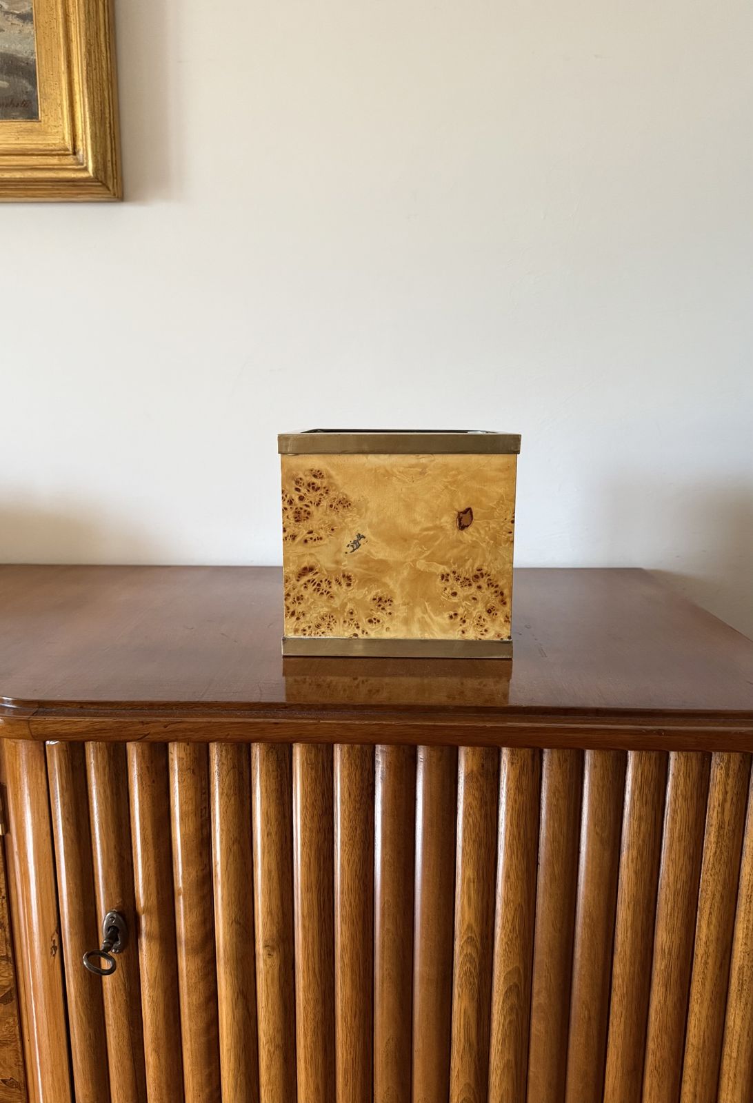 Hollywood Regency Burl And Brass Plant Pot, Vivai Del Sud Italy 1970s photo vinterior
