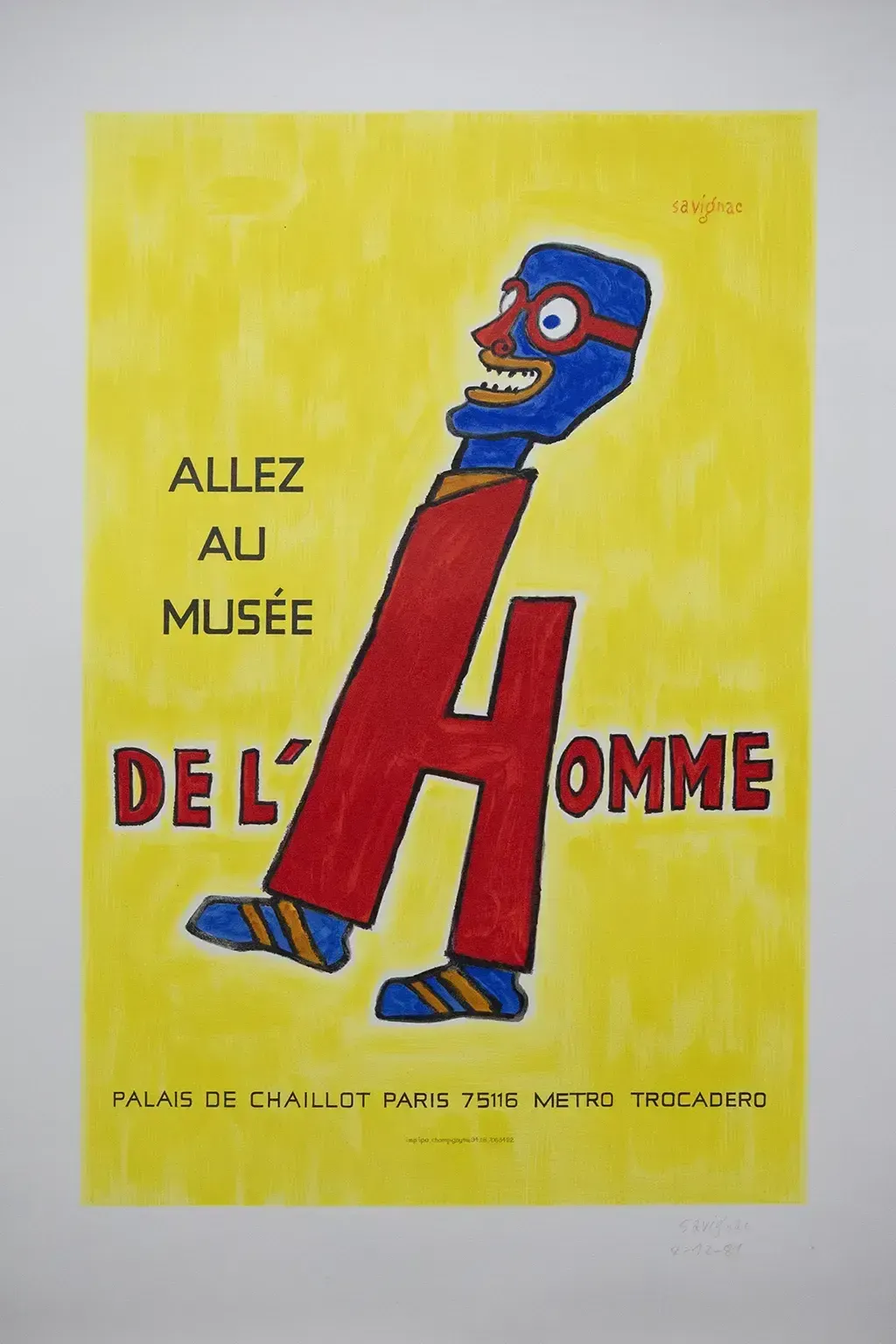 Lithographic Poster Signed Go To The Museum Of Man By Raymond Savignac 1981 photo furniture
