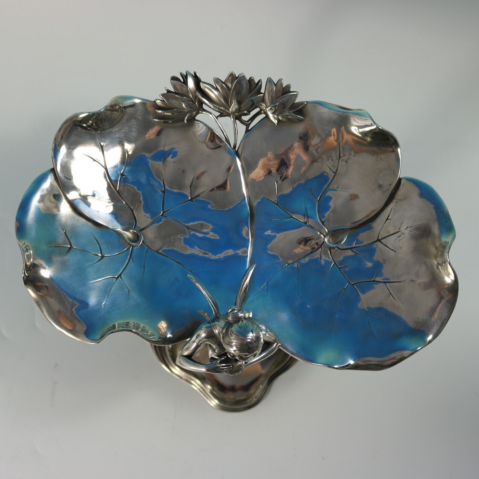 Art Nouveau Wmf Fairy With Dove, Lily Visiting Card Tray photo vinterior