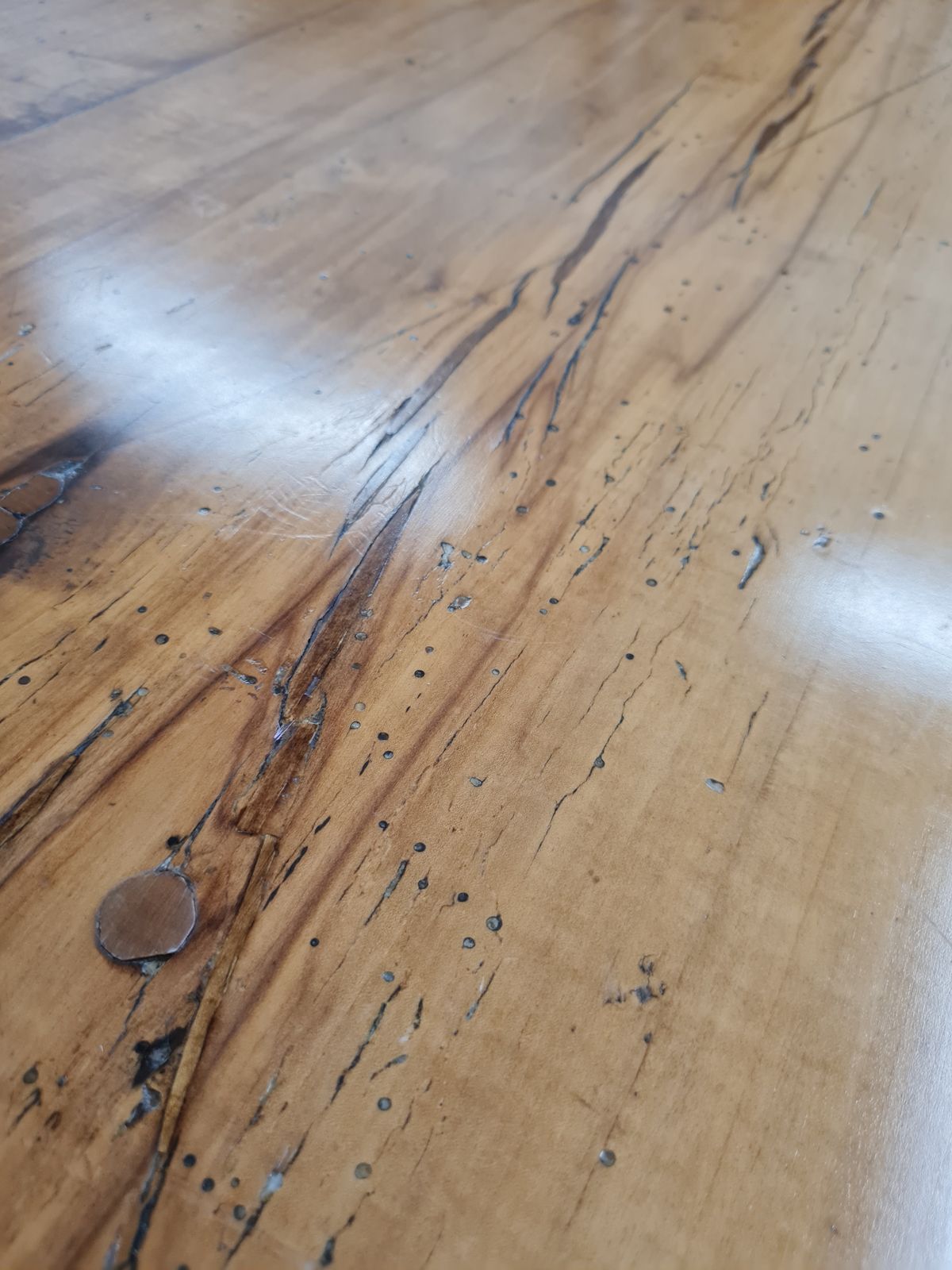 photo for sale Large Antique French Elm And Fruitwood Farmhouse Refectory Style Dining Table C.1920