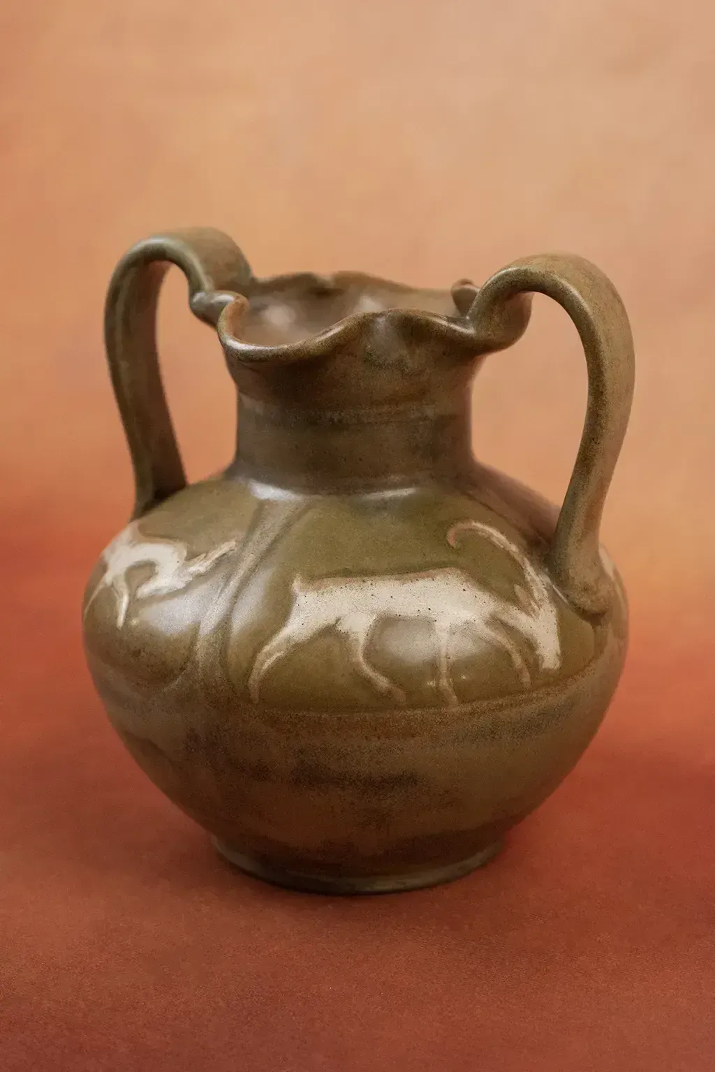 photo furniture Art Nouveau Glazed Stoneware With Stylized Deer Vase By Louis Lourioux
