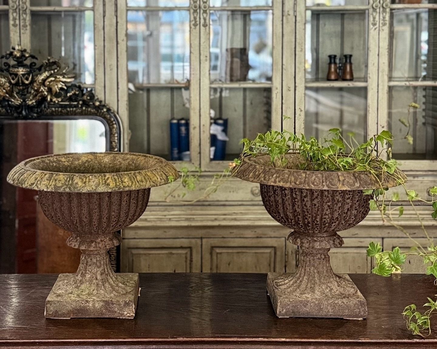 Pair Of Antique French Cast Iron Urns / Planters photo buy