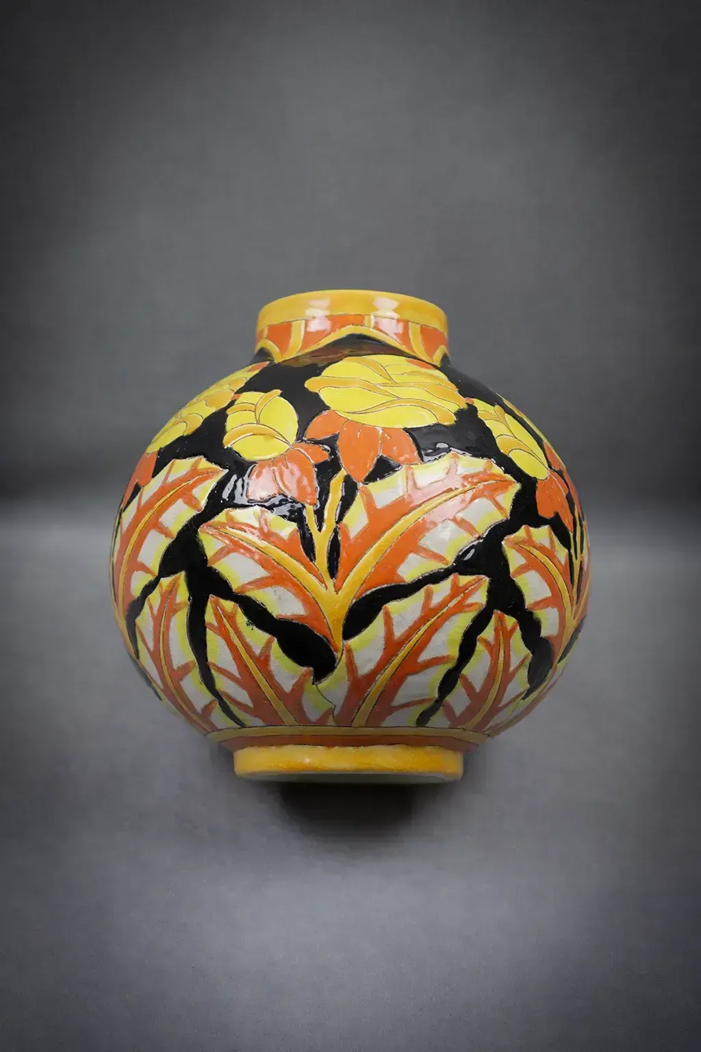 1150.0 Keramis Crackle Glazed Earthenware Vase With Floral Decoration (D.2072) photo