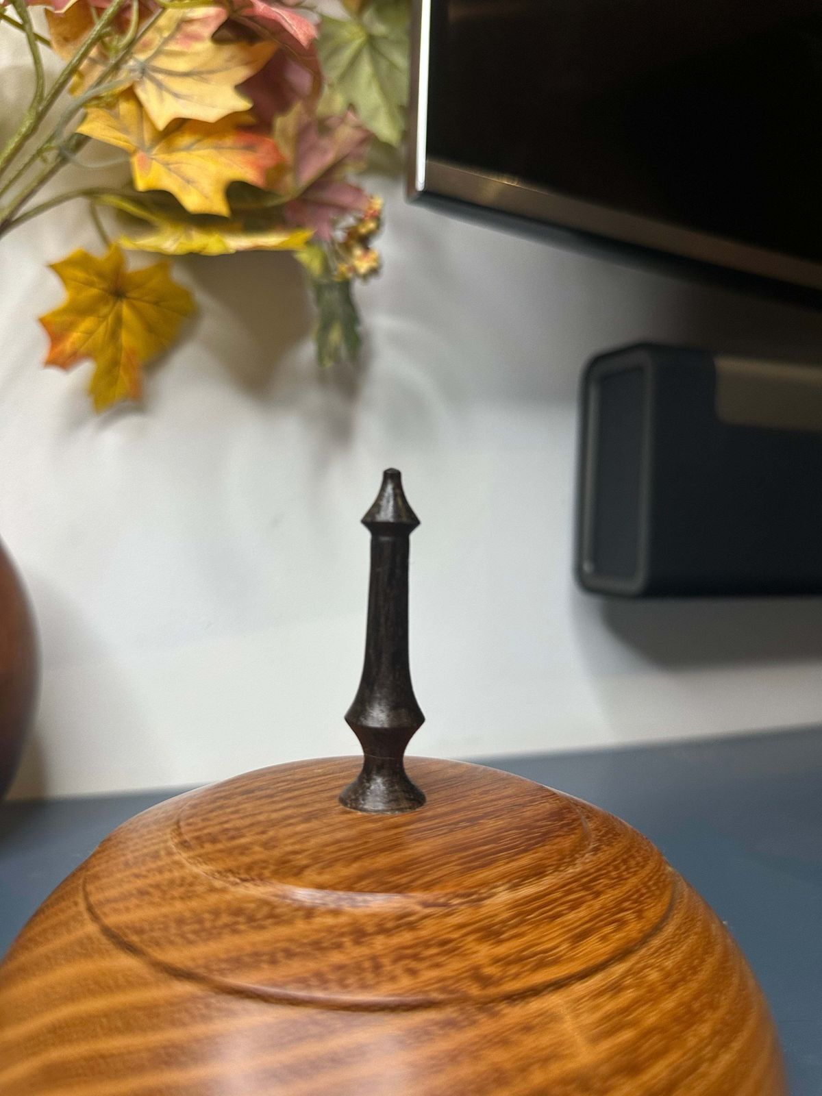 Hand Turned Ancient Acacia Lidded Bowl With Oak Spike Handle — Crafted In Norfolk From 5,000 Year Old Local Timber photo for sale