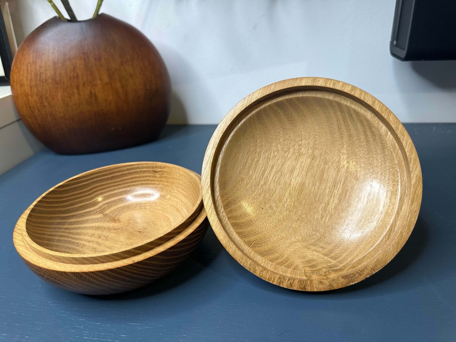 Hand Turned Ancient Acacia Lidded Bowl With Oak Spike Handle — Crafted In Norfolk From 5,000 Year Old Local Timber photo buy