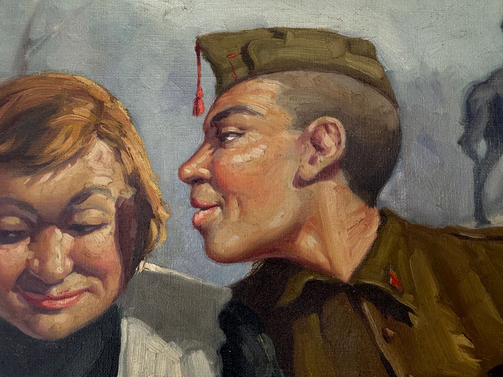 Ricard Opisso Sala Soldiers Flirting In The Park Oil On Canvas Painting Spanish Modernism C.1940 photo Art