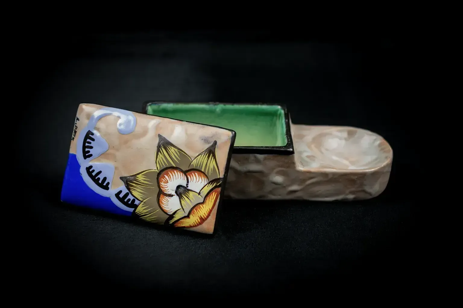 Floral Art Deco Cigarette Box And Ashtray By Louis Auguste Dage photo vintage