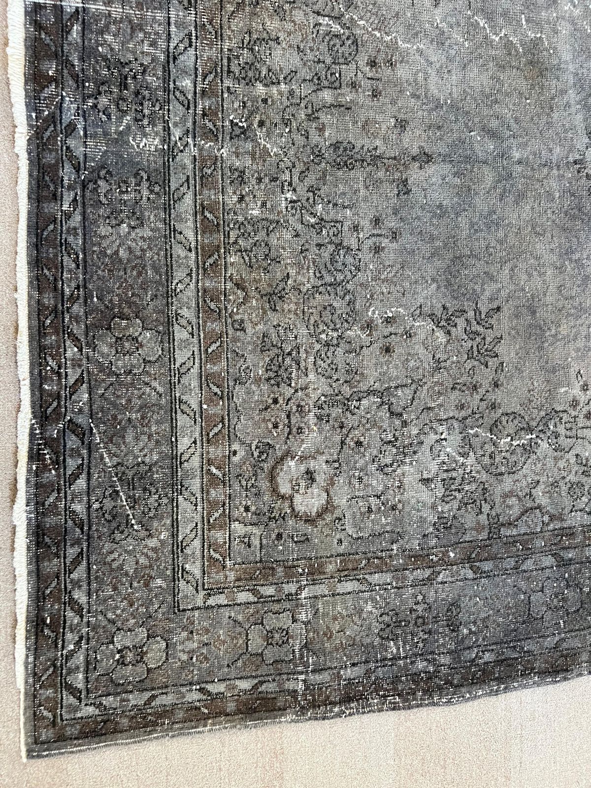 7x11 Ft Vintage Medallion Design Area Rug Redyed In Gray, Handknotted In Turkey photo vintage