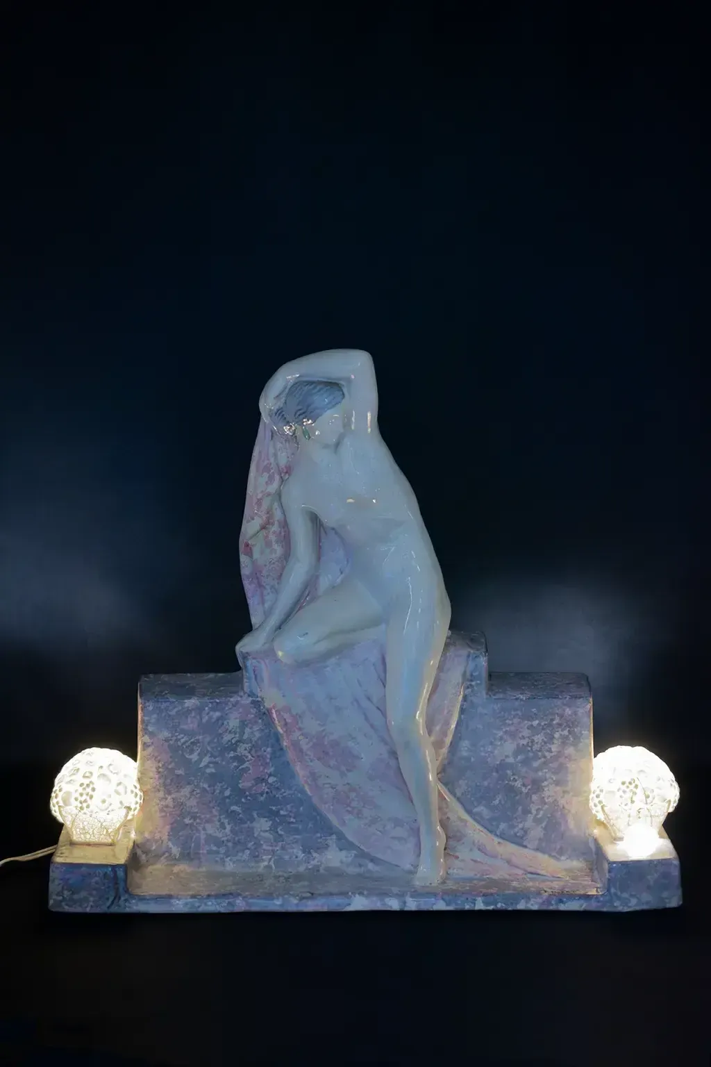 Art Deco Sculpture Lamp "Seated Draped Nude Woman" By Fanny Rozet photo 590.0