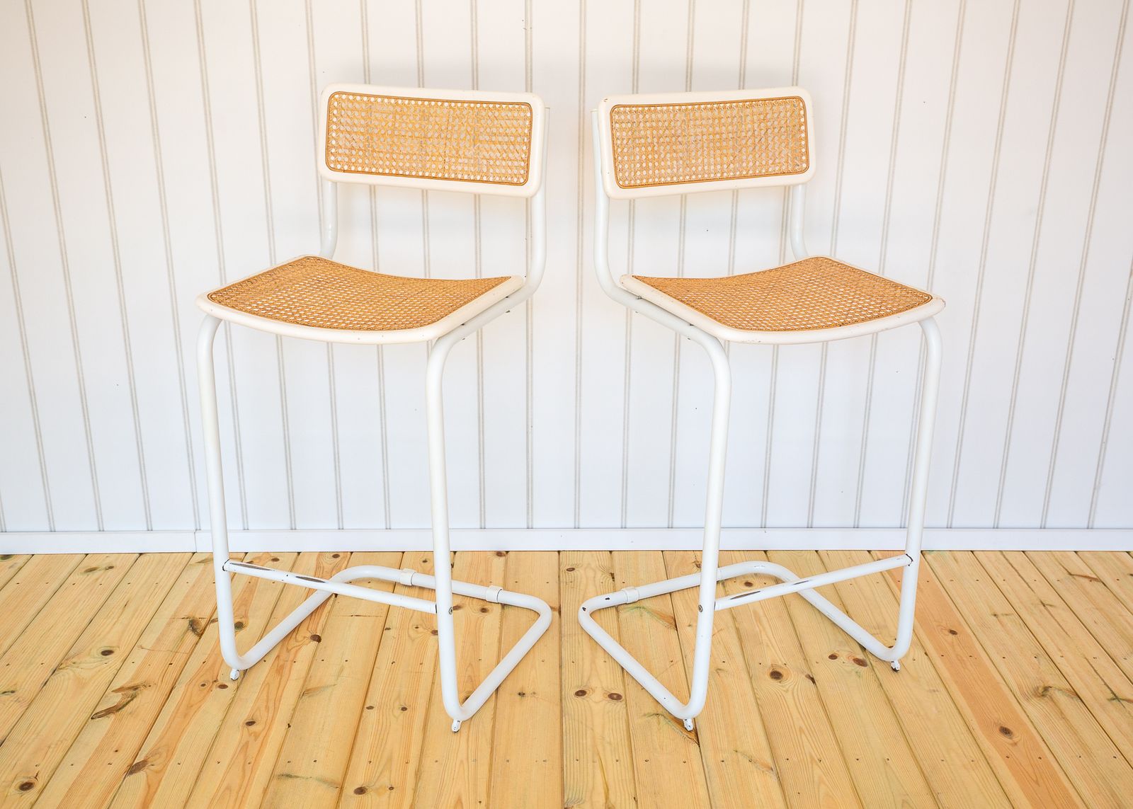 photo furniture 2 White Cesca Barstools Marcel Breuer B64 S64 Bauhaus Rattan Bar Chair Mcm 1970s Pair Bar Stools Bar Chairs Mid Century