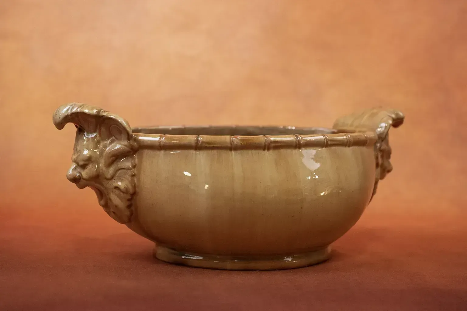 Clément Massier Planter With Enamelled Earthenware Mascarons   Late 19th Century Vallauris Ceramic photo for sale