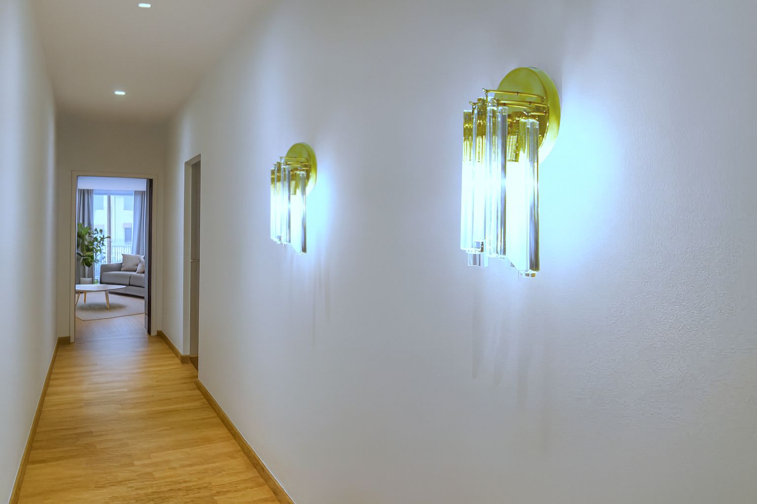 Pair Of Wall Lamp Waterfall / Brass And Murano Glass / Fontana Arte Style photo furniture