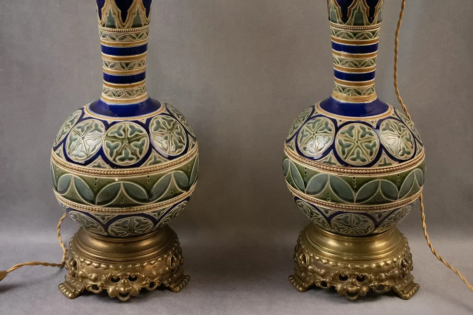 800.0 Pair Of Longwy Vases Mounted As Lamps, Late 19th Century photo